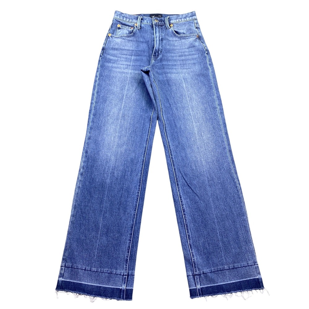 Lucky Brand High Rise Wide Leg Jeans Blue Raw Hem Size 4/27 Grunge Skater Y2K